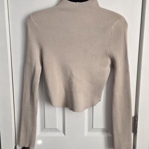 Zenana Outfitters Ribbed Turtleneck Sweater - Beige